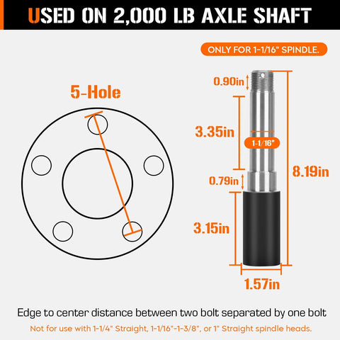 Diagram of a 5 Hole 4.5 Inch Bolt Circle Idler Hub Kit For 2000lb Trailer Axles Replacement For L44649 Bearings