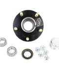 5 Hole Idler Hub 4.5 Inch Bolt Circle For 2000 Lb Axles Beefed Up BT8 Spindle 1 Inch Bore Uses L44643 Bearings TruRyde Inner And Outer Bearings Seal Grease Cap And Lug Nuts Pre Raced Southwest Wheel shown with components