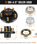 5 Hole 4.5 Inch Bolt Circle Idler Hub Kit For 2000lb Trailer Axles Replacement For L44649 Bearings And Brake Drum Compatible With Dexter Alko Lippert Quality Rockwell And Other Brands Includes Oil Seal, showing components with measurements.