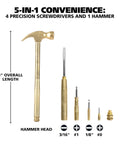 5 In 1 Hammer With Built In Screwdrivers Chrome Plated To Resist Rust Lightweight Compact Multitool Hammer for Quick Home Repairs