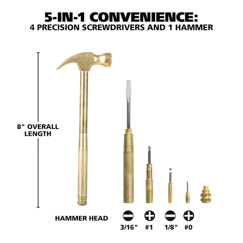5 In 1 Hammer With Built In Screwdrivers Chrome Plated To Resist Rust Lightweight Compact Multitool Hammer for Quick Home Repairs