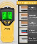 Discover safe, precise mounting with this 5 in 1 Stud Finder Wall Scanner featuring HD LCD display and scanning modes diagram.