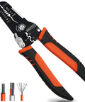 Five In One Wire Stripper Tool For 10 To 20 AWG Electrical Wire, Seven Inch Multifunctional Electrician Cable Stripper in black and orange