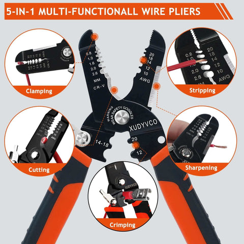 Five In One Wire Stripper Tool For 10 To 20 AWG Electrical Wire, Seven Inch Multifunctional Electrician Cable Stripper