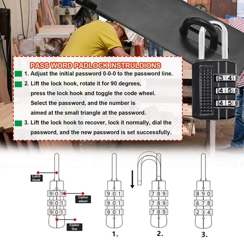 Instruction sheet for 5 Inch 304 Stainless Steel Hasp Latch Set 2 Pack With Padlock And Combination Lock Black Heavy Duty Includes Screws.