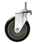 5 Inch Black Caster Wheel No Brake With Three Eighths To One Point Two Inch Threaded Stem Mount Industrial Grade Polyurethane Wheel Non Marking Quiet 360 Degree Swivel Smooth Rolling Heavy Duty 350 Lb Per Wheel Pack Of Four