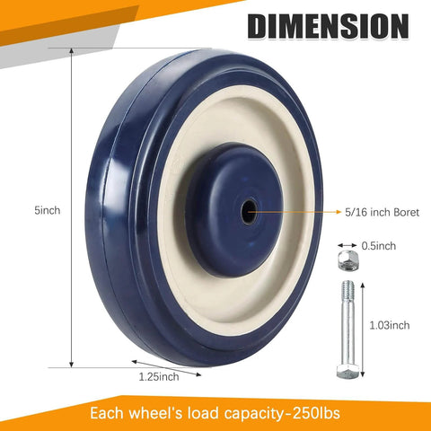 12 Pack Shopping Cart Replacement Wheels Kit with 5 Inch TPU Casters, Double Ball Bearing Silent Supermarket Cart Wheels, 5/16 Inch Bore