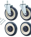 5 Inch Shopping Cart Wheels Replacement Kit Four Pack With Two Stemless And Two Stem Threaded Casters And Hardware In Blue