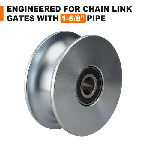 5-Inch Sliding Gate Rollers Fits 1-5/8 Inch Pipe for Chain Link Fence Gates Replacement Rollers in Cast Steel, front view