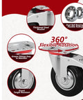 5 Inch Heavy Duty Caster Wheels Set Of 4 With Brakes 360 Degree Swivel Non Marking Polyurethane Rubber Casters details