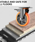 5 inch heavy duty caster wheels set of 4 rated 2400 lb total with locking swivel plate brakes shown on various floor types