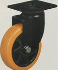 5" inch caster wheel 661 lbs - pu - polypropylene - top plate mount in black and orange, designed for CNC and automation installs.