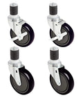 5 Inch Expandable Workbench Caster Wheels Set of 4 with 2 Side Brake Casters, Heavy Duty PU Swivel Wheels for Trolleys
