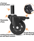 5 Inch Heavy Duty Expanding Stem Casters For Stainless Steel Prep Tables And Carts Fits Tube Legs 7/8 To 1-5/8 Inch