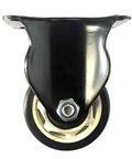 Front view of a ✝️ 5" inch caster wheel 661 lbs fixed pu - polypropylene - top plate mount with black frame and beige wheel in focus.