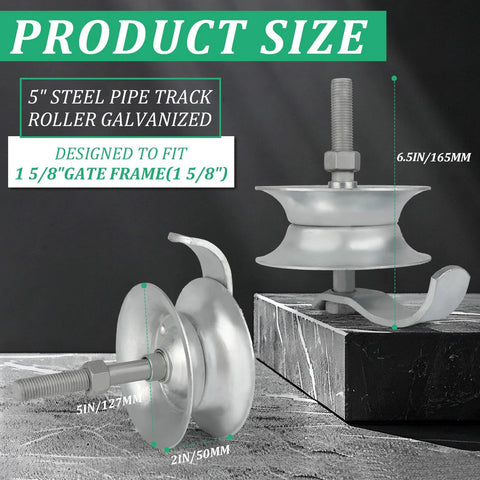 Sliding Gate Rollers 5 Inch Galvanized Steel Pipe Track Rollers For 1 5 Eighths Inch Gate Frames Pack Of 2 Durable Pressed Steel Construction