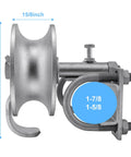 5 Inch Galvanized Steel Pipe Track Wheel Set For Chain Link Sliding Gates with U Bolt, side view showing dimensions.