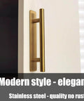 5 Inch Self Adhesive Cabinet Handles Set Of 4 No Drill Door Pulls Modern Stainless Steel Gold Finish installed on a cabinet