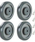 5 Inch Diameter Polyurethane Shopping Cart Wheel Replacement Kit With Stepped Tread Face Double Ball Bearing Heavy Duty Caster 1000 Lb Capacity Per Wheel Pack Of 4 Gray Quiet Smooth Operation For Industrial And Retail Carts showing four gray wheels with hardware