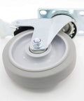 Pack Of 4 5 Inch Swivel Caster Wheels With Dual Locking Brakes In Gray TPR Rubber, showing metal housing and top plate mount