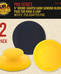 Round 5 Inch Hand Sanding Block Pad For Hook And Loop PSA Discs Adapter 2 Pack with yellow pads and black disc