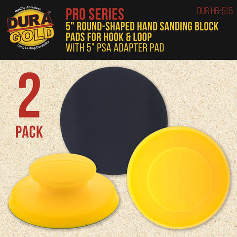 Round 5 Inch Hand Sanding Block Pad For Hook And Loop PSA Discs Adapter 2 Pack with yellow pads and black disc
