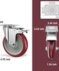 5 inch heavy duty casters with brakes set of 16, double ball bearing non marking plate mount casters side view.