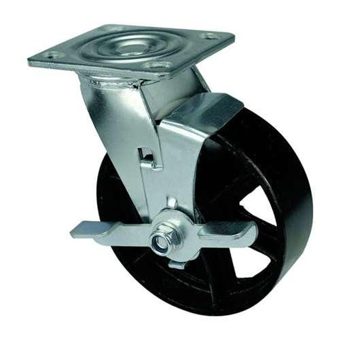 5" Inch Heavy Duty Caster Wheel 507 pounds Swivel and Center Brake Black Cast iron Top Plate - VXB Ball Bearings