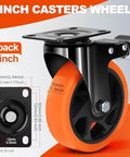Image of a single orange and black caster wheel with brake, from the set 2 Inch Heavy Duty Locking Caster Wheels Set of 4, 360 Degree Swivel Plate Casters.
