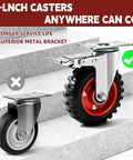 5 Inch Heavy Duty Caster Wheels with Dual Lock Safety Brake shown on stairs highlighting durability and superior metal bracket design.