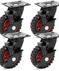 5 Inch Outdoor Heavy Duty Caster Wheels Set of 4 with Brakes, Large Rubber Swivel Casters 1080 lbs Capacity, knobby tread, steel core