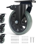 5 Inch Heavy Duty Caster Wheels Set Of 4 With Brakes, Silent Swivel Top Plate Locking Casters, Grey Polyurethane Casters