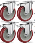 5 inch heavy duty casters with brakes set of 4 featuring double ball bearing non marking wheels and mounting plates.