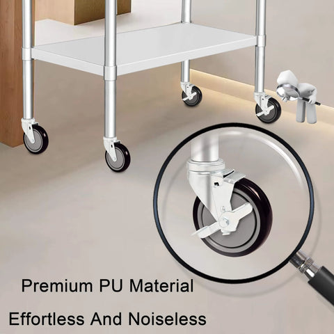 Close-up of 5 Inch Expandable Workbench Caster Wheels Set of 4 with 2 Side Brake Casters, Fits Pipe Legs 1-1/2 Inch ID 1-5/8 Inch OD.