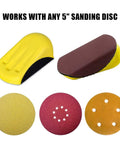 5 Inch Hook And Loop Mouse Sanding Block 2 Pack For Woodworking with various sanding discs shown