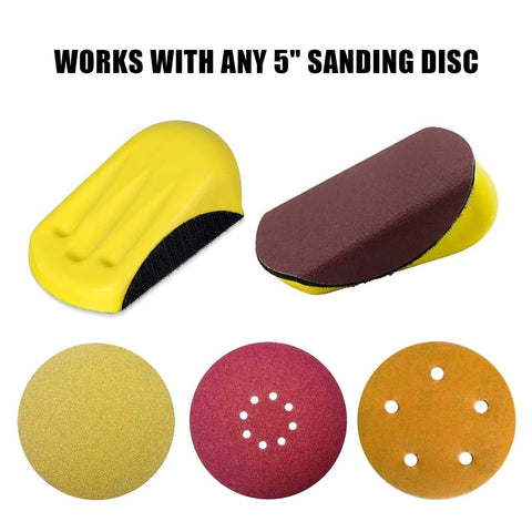 5 Inch Hook And Loop Mouse Sanding Block 2 Pack For Woodworking with various sanding discs shown