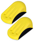 5 Inch Hook And Loop Mouse Sanding Block 2 Pack For Woodworking And Furniture, yellow ergonomic design with finger slots.