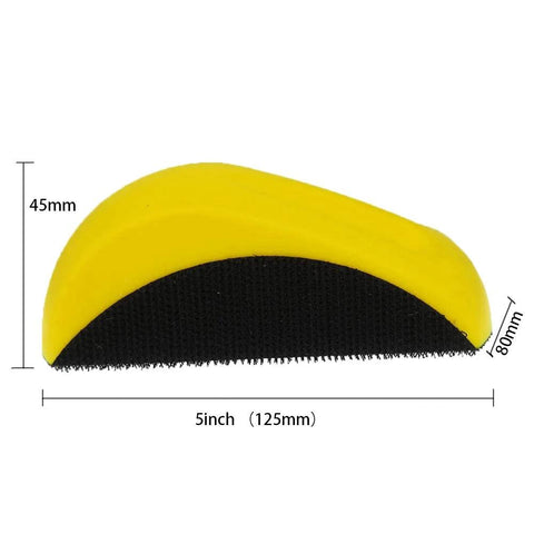 Side view of 5 Inch Hook And Loop Mouse Sanding Block 2 Pack For Woodworking And Furniture with yellow top and black hook-and-loop base.