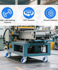 5 inch heavy duty caster wheels set of 4 rated 3500 lb total with smooth rolling design on industrial machinery in a workshop