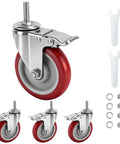 Five Inch Locking Swivel Caster Wheels Set Of Four With One Half Inch By Thirteen Threaded Stem And One And One Half Inch Length