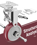 Set of 8 heavy duty 5 inch locking swivel caster wheels with double ball bearing, detailed structural analysis view.