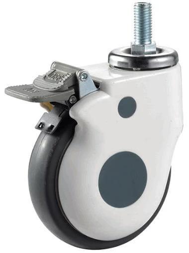 5" inch Medical Caster Wheel - Brake M16 Threaded Stem - TPR - showing the design and features of the caster.