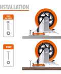 Installation of 5 Inch Swivel Caster Wheels Set Of 4 With Brakes For Cart Furniture Or Workbench Heavy Duty Polyurethane Locking