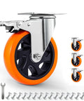 5 Inch Swivel Plate Casters With Screw Mounting Dual Locking Brakes And Quiet Polyurethane Wheels Heavy Duty 550 Lb Per Caster Four Wheel Safety Braking