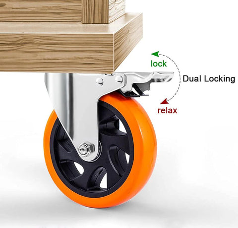 5 Inch Swivel Plate Casters With Screw Mounting Dual Locking Brakes And Quiet Polyurethane Wheels Heavy Duty 550 Lb Per Caster
