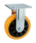 ✝️ 5" inch Heavy Duty Caster Wheel Fixed PU - Top Plate Mount shown in detail, orange wheel and metal top, 1-pack for stability
