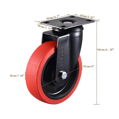 5 Inch Heavy Duty Caster Wheels Set of 4, 2 Swivel and 2 Fixed, Premium Rubber Industrial Casters with Reinforced Steel Housing