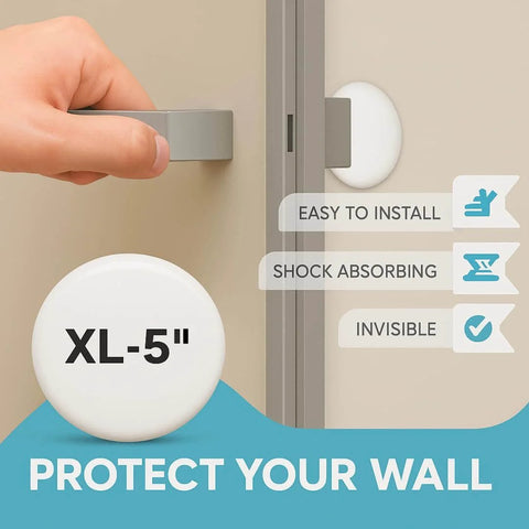 Strongest Home Wall & Door Handle Stopper 5" Set of 3 Pieces White Rubber Door Knob, Round Wall Shield Cushion, installed on door