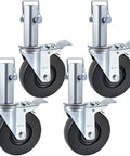 4 Pack 5 Inch Scaffolding Rubber Swivel Caster Wheels With Dual Locking Heavy Duty Casters 1.26 Inch Square Stem 440 Lbs Per Wheel