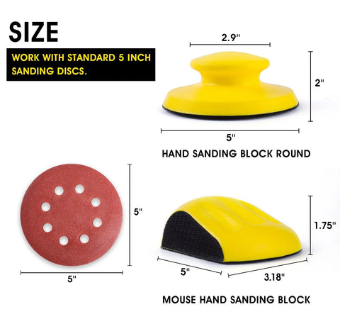5 Inch Hook and Loop Sanding Blocks Round and Mouse Pads for Wood with measurements